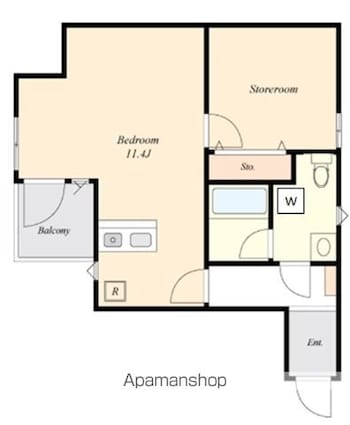 東京都世田谷区羽根木２丁目[1LDK/36.74m2]の間取図
