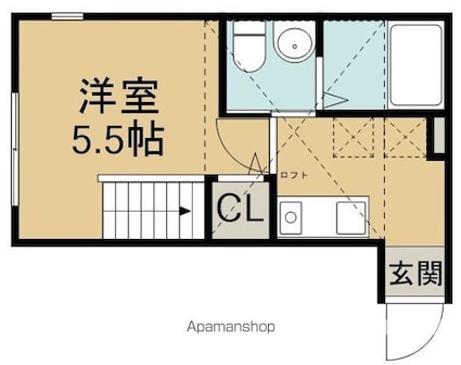クレール霞[1K/20.49m2]の間取図