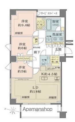 ザ・パークハウス千代田六番町[3LDK/105.94m2]の間取図