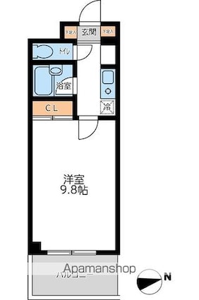 スワースモアＳ[1K/26.35m2]の間取図