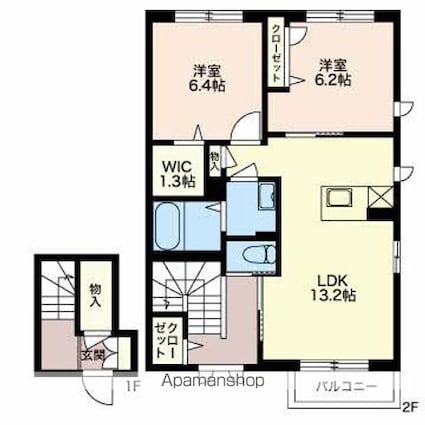 長野県長野市安茂里小市１丁目[2LDK/67.14m2]の間取図