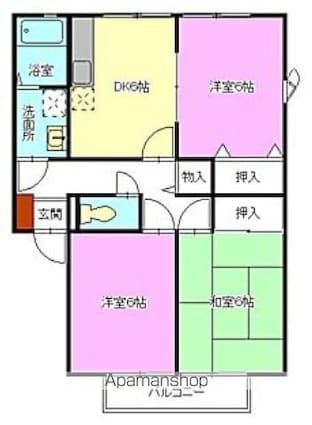 ヴィラ・ハナミズキＢ棟[3DK/59.1m2]の間取図