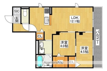 ハイムメゾン長居公園通[2LDK/48.3m2]の間取図