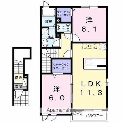 グランコルＣ[2LDK/57.57m2]の間取図