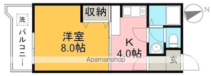 コーポ西村Ⅱ[1K/26.66m2]の間取図