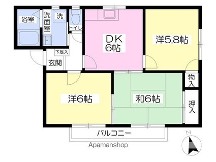 フレグランスくぼた　Ｅ棟[3DK/51.75m2]の間取図