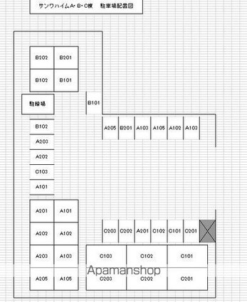 サンワハイム　Ｃ棟[2DK/42.36m2]の配置図