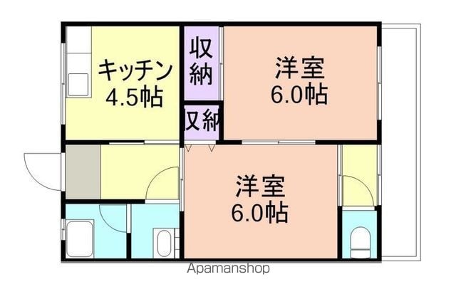 和歌山県和歌山市粟[2DK/39m2]の間取図