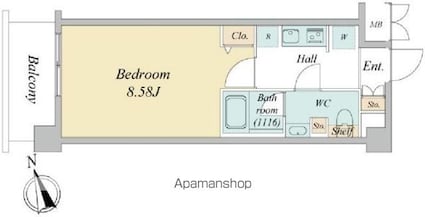 Ｎーｓｔａｇｅ　Ｎｉｓｈｉｋｕｎｉｔａｃｈｉ[1K/26.58m2]の間取図