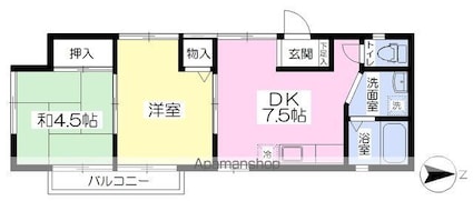 グレースクレセントハイム[2DK/44.35m2]の間取図