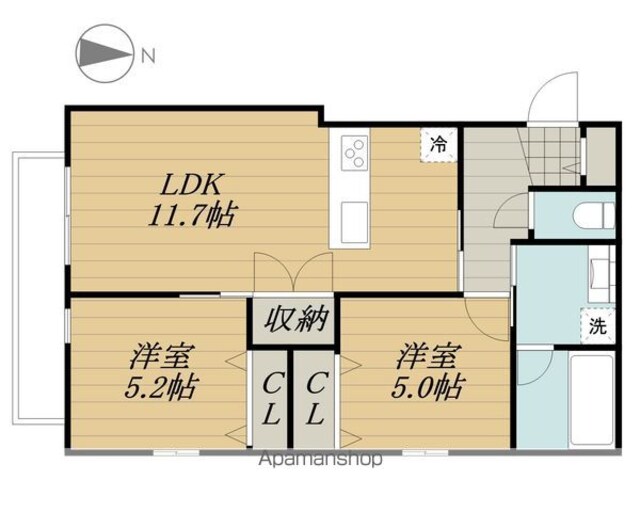 東京都立川市錦町１丁目[2LDK/53.4m2]の間取図