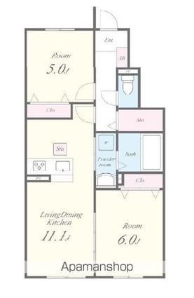 シャルマン青葉Ａ棟[2LDK/50.96m2]の間取図