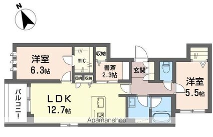 東京都立川市柴崎町２丁目[2SLDK/64.62m2]の間取図