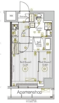 ミライズ新小岩マーロ[2K/25.57m2]の間取図