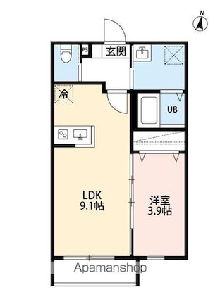 フォート・デルッシ西都賀[1LDK/31.46m2]の間取図