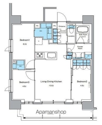 ルフォンプログレ上野御徒町[3LDK/64.39m2]の間取図