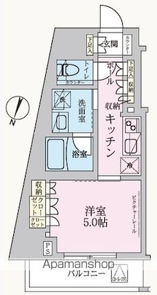 東京都杉並区方南２丁目[1K/26.26m2]の間取図