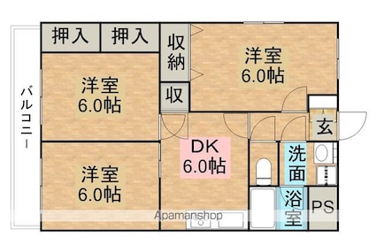 サンライズシティーパルⅠ[3DK/61.38m2]の間取図