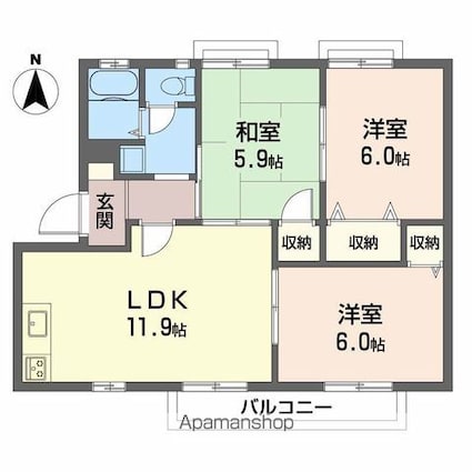 フレグランス小坂　Ｃ棟[3LDK/61.28m2]の間取図