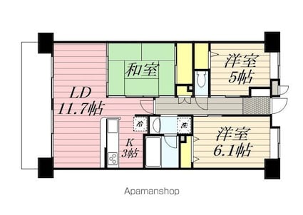 クイーンズレゾン末広[3LDK/67.2m2]の間取図