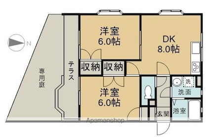 チェリス井口[2DK/45.36m2]の間取図
