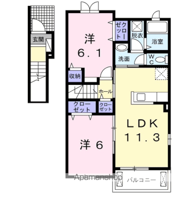 エルシェアートⅡ[2LDK/56.65m2]の間取図