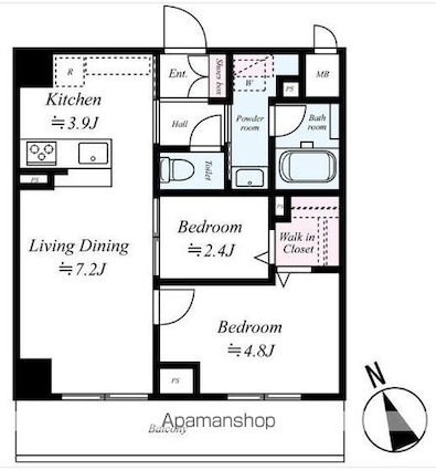 ヴェルデ若葉[2LDK/42.16m2]の間取図