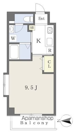 グランテージ千舟[1K/30.78m2]の間取図