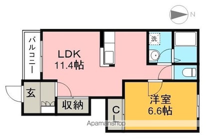 クオーレ[1LDK/44.52m2]の間取図
