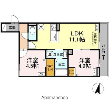 セレスティア若宮[2LDK/46.97m2]の間取図