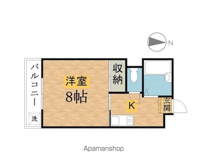 ポルシェ北野[1K/24.3m2]の間取図