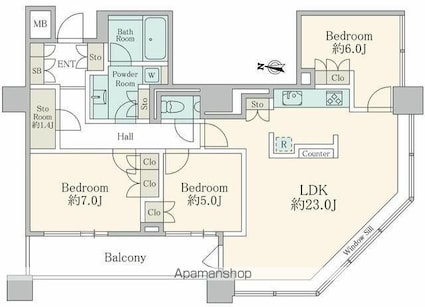 ブリリアタワー東京[3LDK/96.27m2]の間取図
