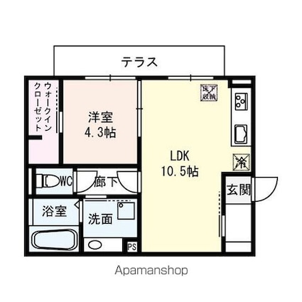 Ｒｉｂｅｒａ　Ｓｑｕａｒｅ　Ａ棟[1LDK/40.26m2]の間取図