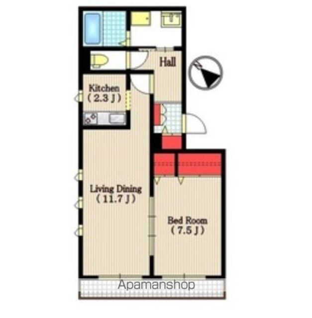 東京都世田谷区弦巻１丁目[1LDK/51.9m2]の間取図