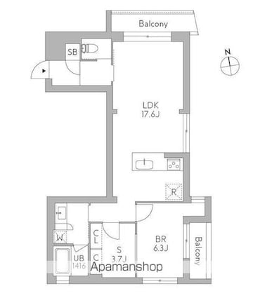 東京都杉並区天沼１丁目[1SLDK/61.58m2]の間取図