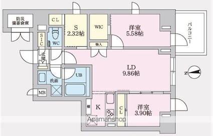 タスキプライムテラス後楽園[2SLDK/56.03m2]の間取図