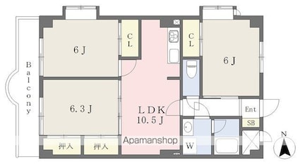 サンディッシュ久米[3LDK/70.15m2]の間取図