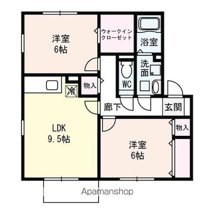 レークタウンＥ棟[2DK/55.4m2]の間取図