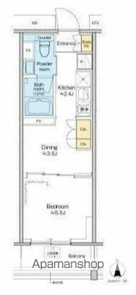 プラウドフラット四谷三丁目[1DK/27.14m2]の間取図