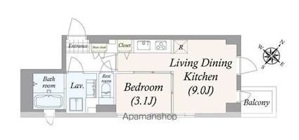 ＧＲＡＮ　ＰＡＳＥＯ　上野毛　[1LDK/32.55m2]の間取図
