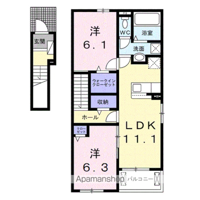 ザ・ビレッジグリーン木ノ本Ⅱ[2LDK/58.6m2]の間取図