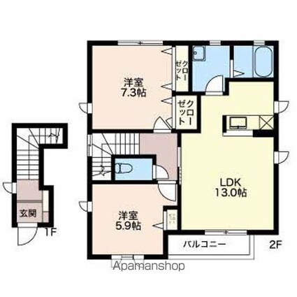 長野県長野市篠ノ井二ツ柳[2LDK/62.96m2]の間取図