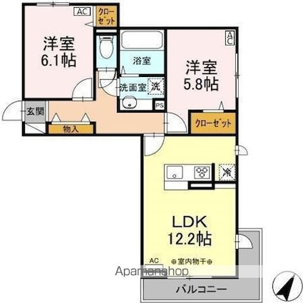 フルールヴェール[2LDK/57.55m2]の間取図