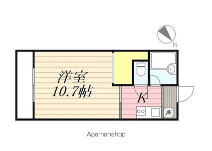 ヒルトップ北原Ⅱ[1K/25.2m2]の間取図