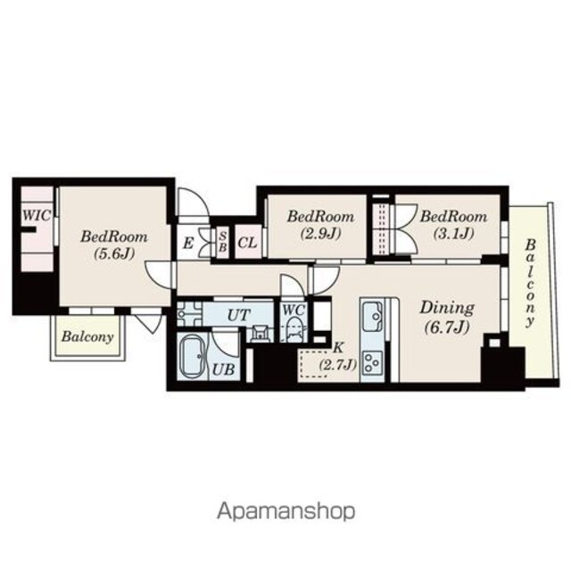 ＳーＲＥＳＩＤＥＮＣＥ日本橋馬喰町Ａｅｒｅ[3SDK/52.73m2]の間取図