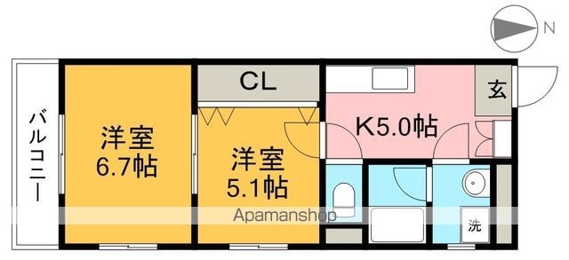 エクセル南金田[2K/33.72m2]の間取図