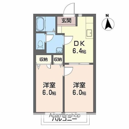 ディアス余戸　Ｂ棟[2DK/39.57m2]の間取図