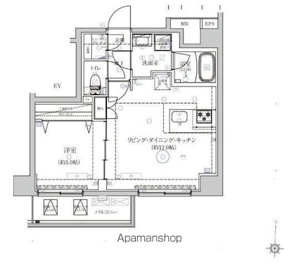 ベルシードアルファ押上イースト[1LDK/42.01m2]の間取図