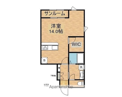 トムテ６号館[1LDK/45.77m2]の間取図