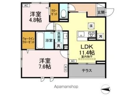 Ｄａｌｌｅ　ｄｅ　ｖｅｒｒｅ[2LDK/55.54m2]の間取図
